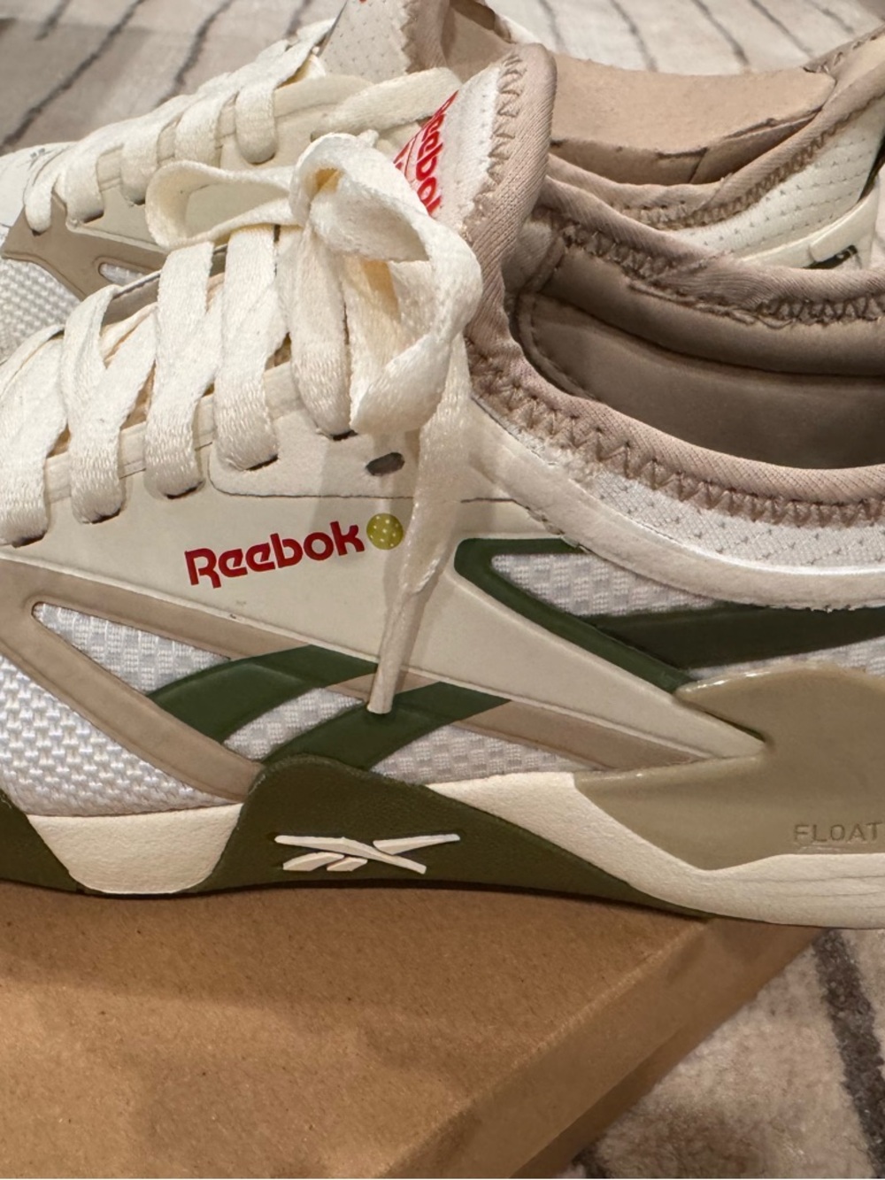 NEW- Reebok White and Olive Green  Athletic Sneakers - recess pickleball - Picture 5 of 6